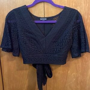 Express Crochet Tie-Back Cropped Shirt